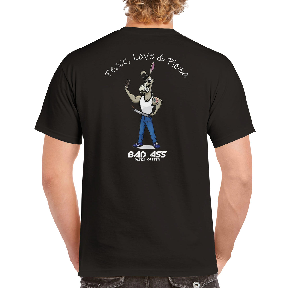 BAD ASS Peace, Love & Pizza Crewneck T-shirt
