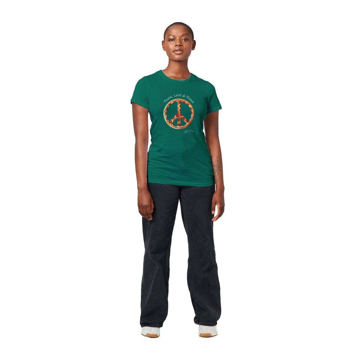 B.A. Jack Peace, Love & Pizza Womens Crewneck T-shirt - BAD ASS Pizza Cutter