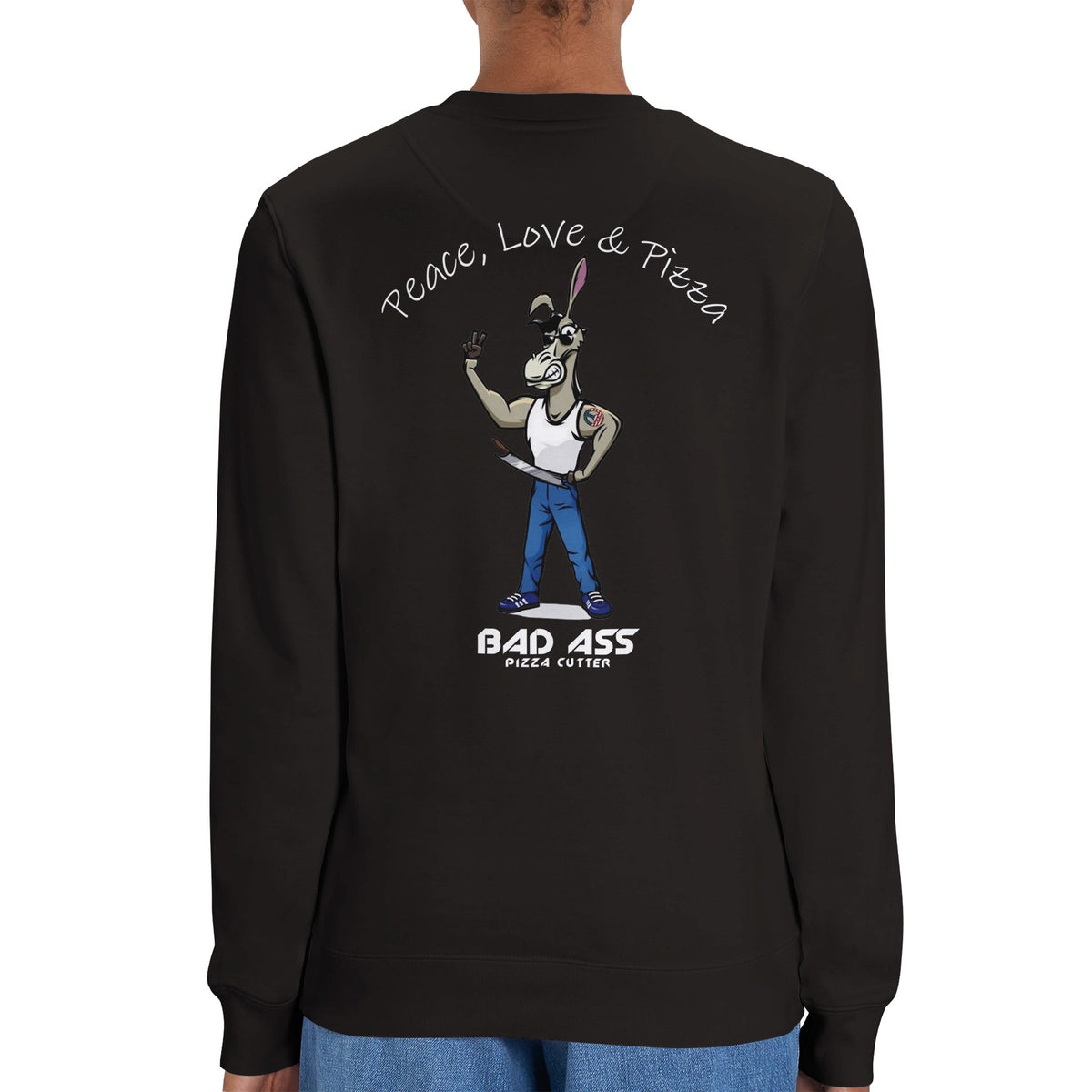 BAD ASS Peace, Love & Pizza Crewneck Sweatshirt - BAD ASS Pizza Cutter