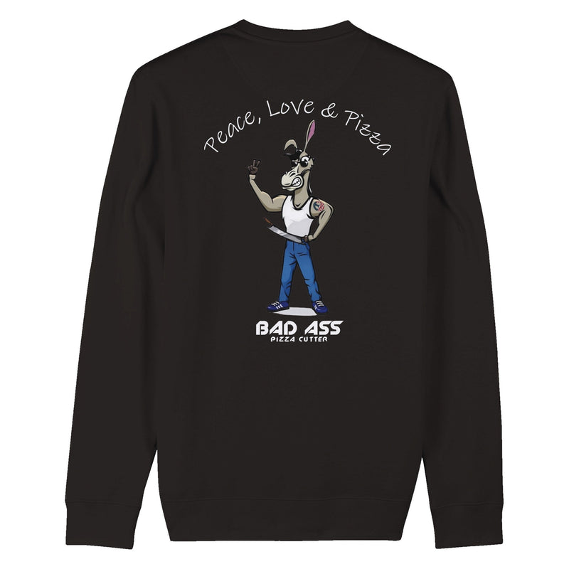 BAD ASS Peace, Love & Pizza Crewneck Sweatshirt - BAD ASS Pizza Cutter