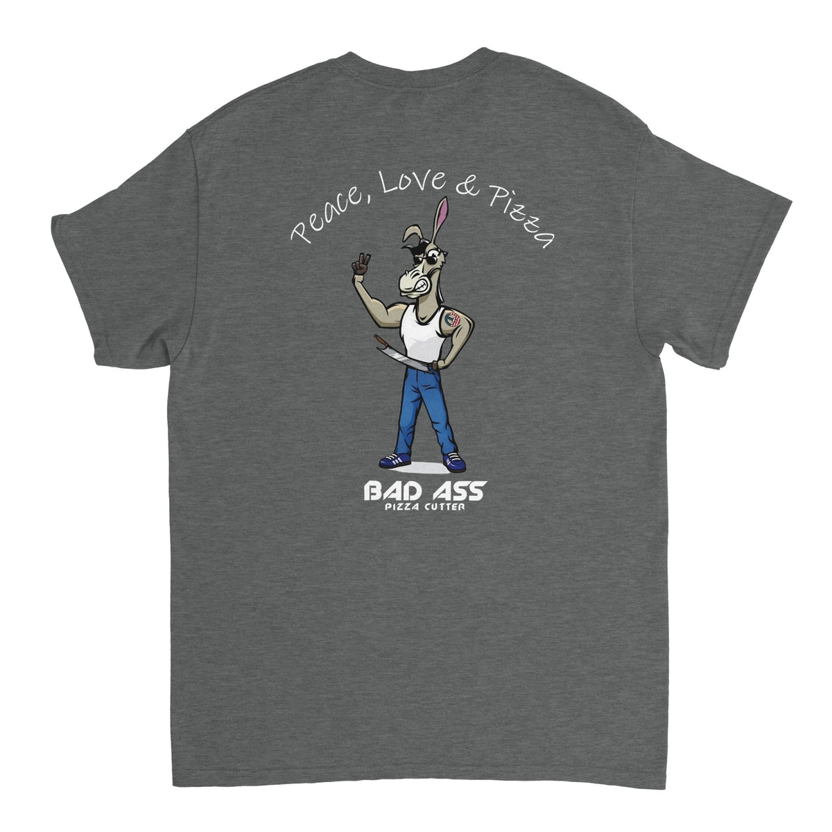 BAD ASS Peace, Love & Pizza Crewneck T-shirt - BAD ASS Pizza Cutter