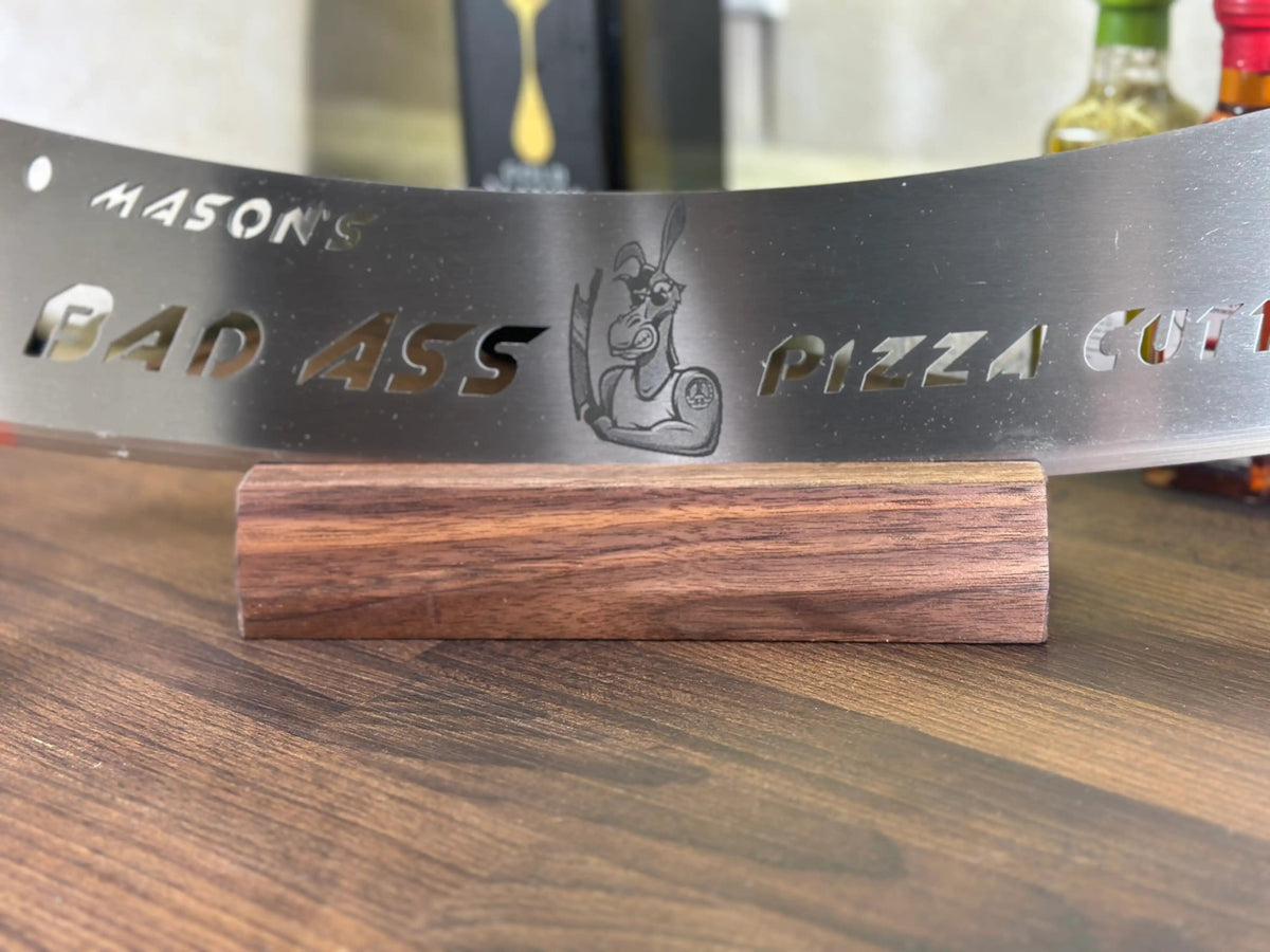 Handmade Burnt Wood Counter Stand - BAD ASS Pizza Cutter