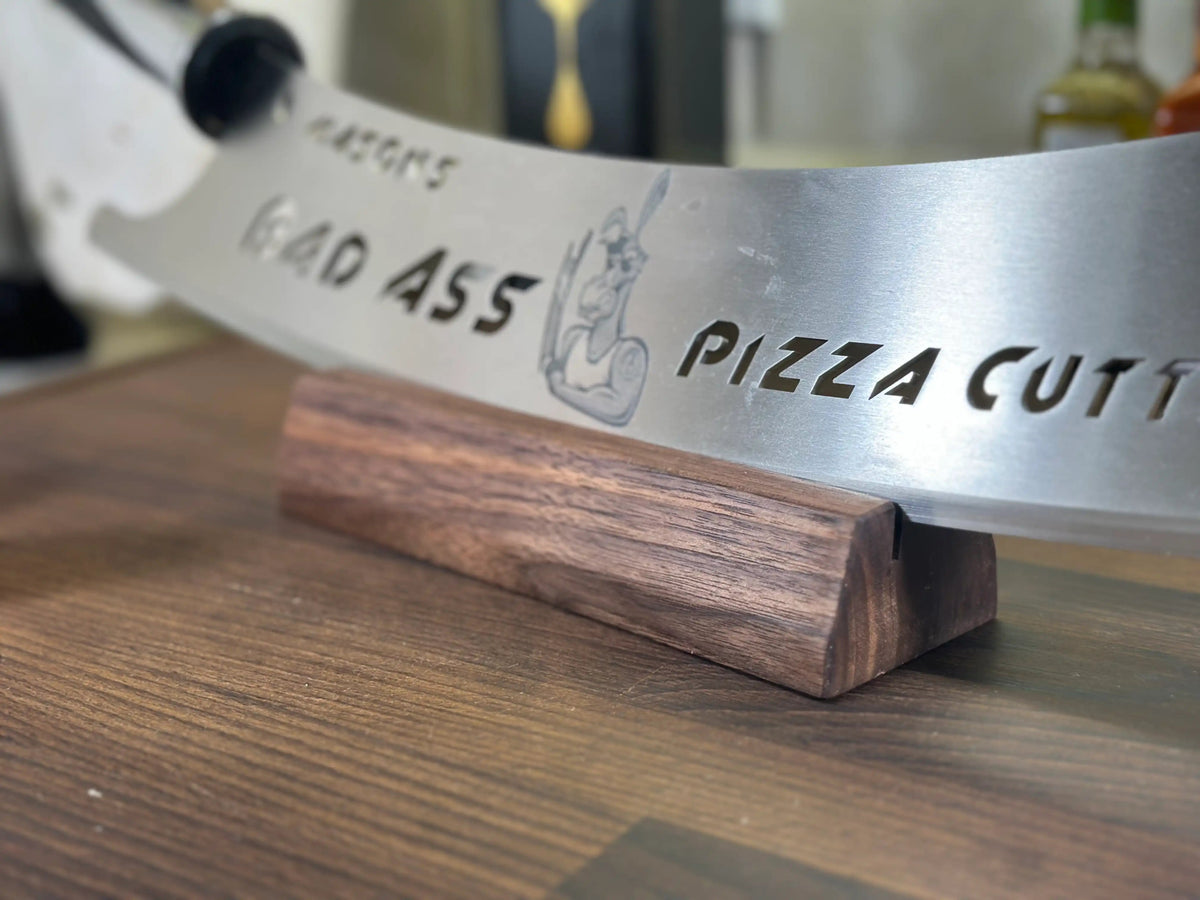 Handmade Burnt Wood Counter Stand - BAD ASS Pizza Cutter