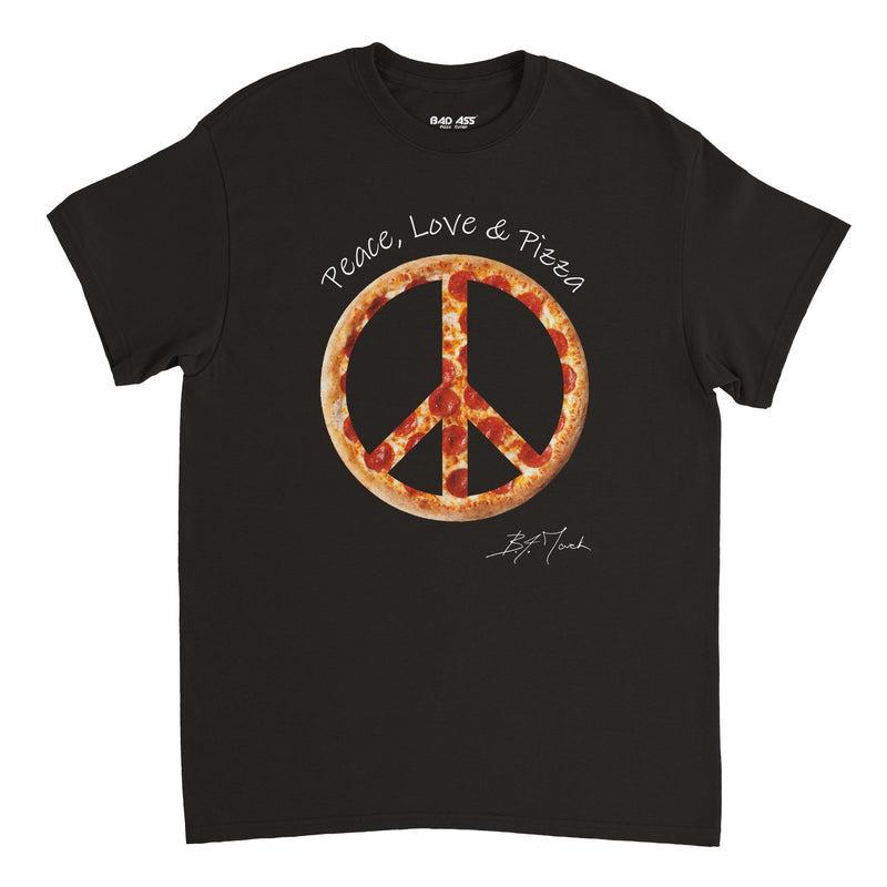 Peace, Love & Pizza Crewneck T-shirt - BAD ASS Pizza Cutter